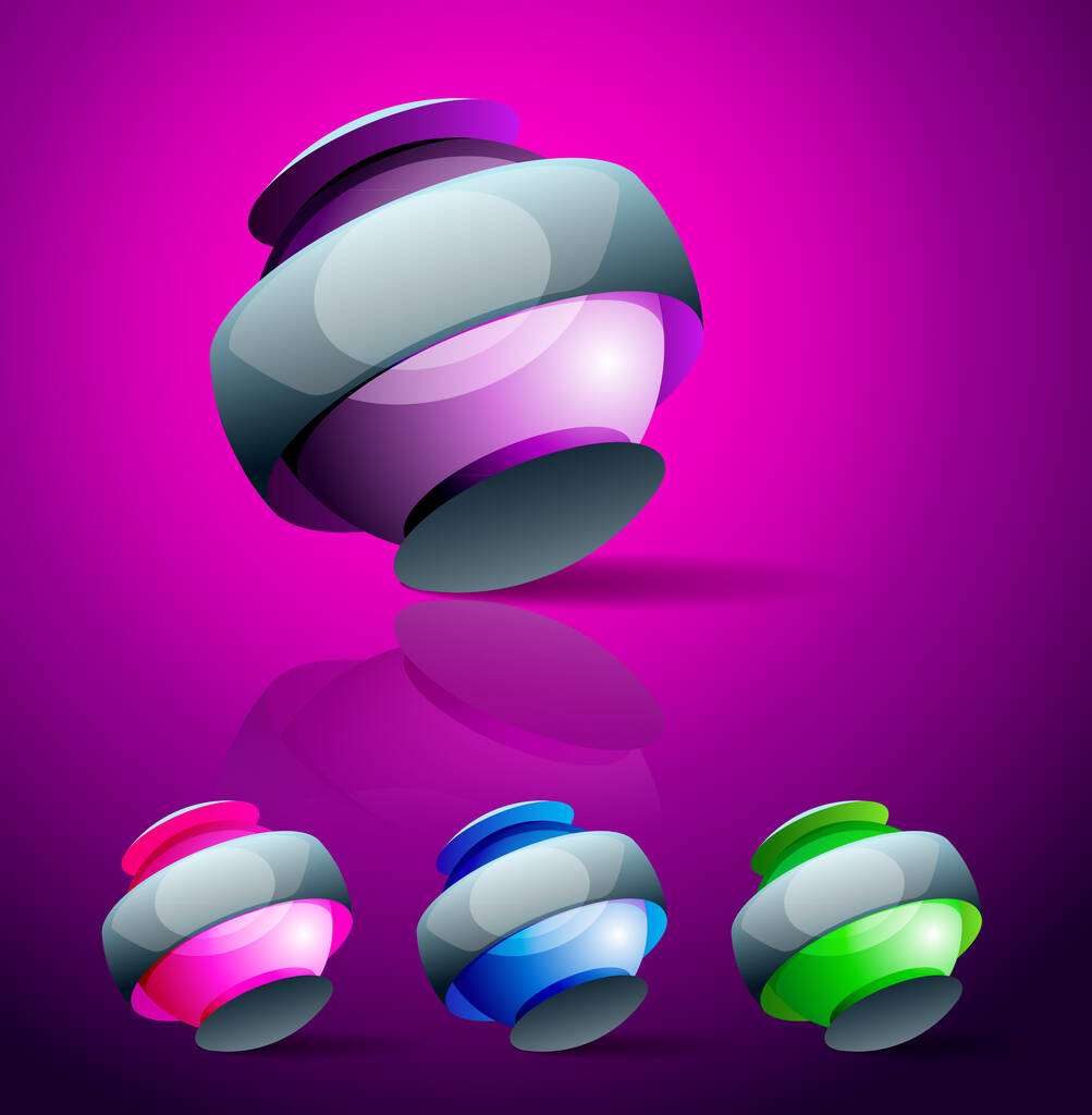 Abstract 3d vector sphere set, 3D glossy icon, 3d shape. Can be use as icons, element, banner or background. - Vector, Image