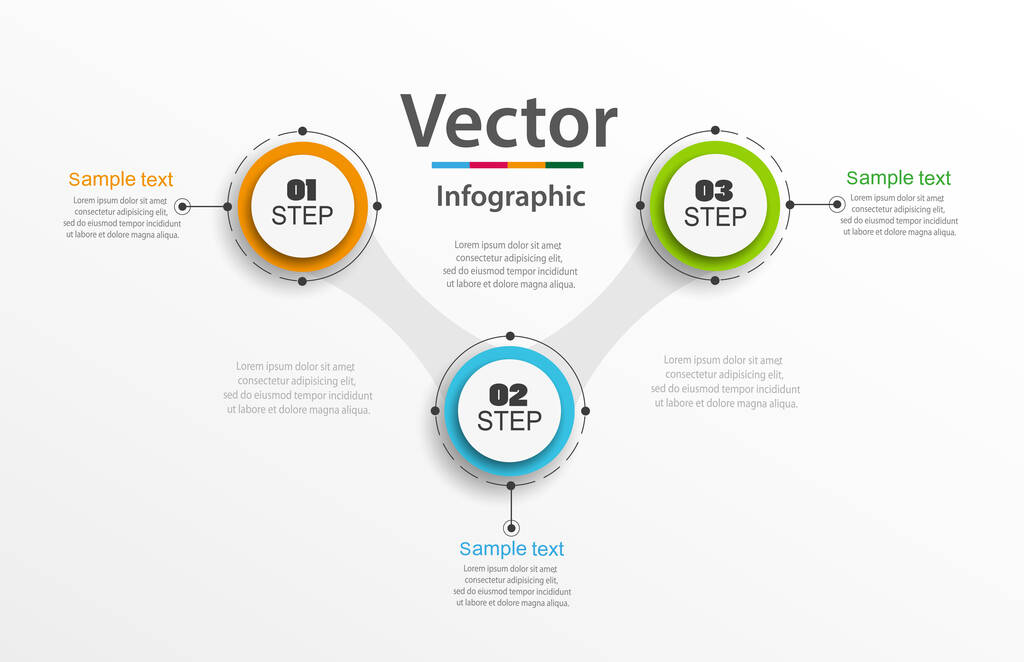 Abstract infographics nummer opties sjabloon met kleurrijke cirkels en 3 stappen  - Vector, afbeelding