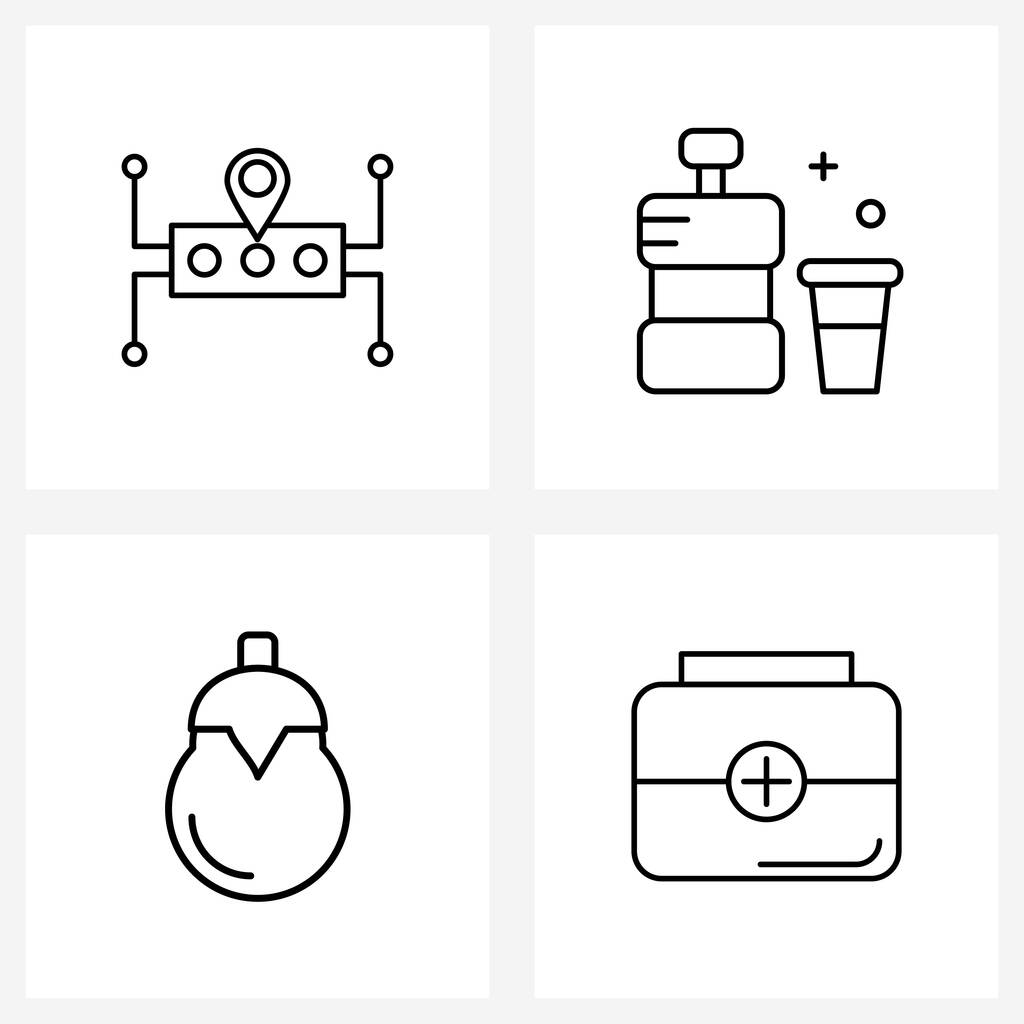 Set of 4 Modern Line Icons of location, eggplant, vector, dentist, vegetable Vector Illustration - Vector, Image