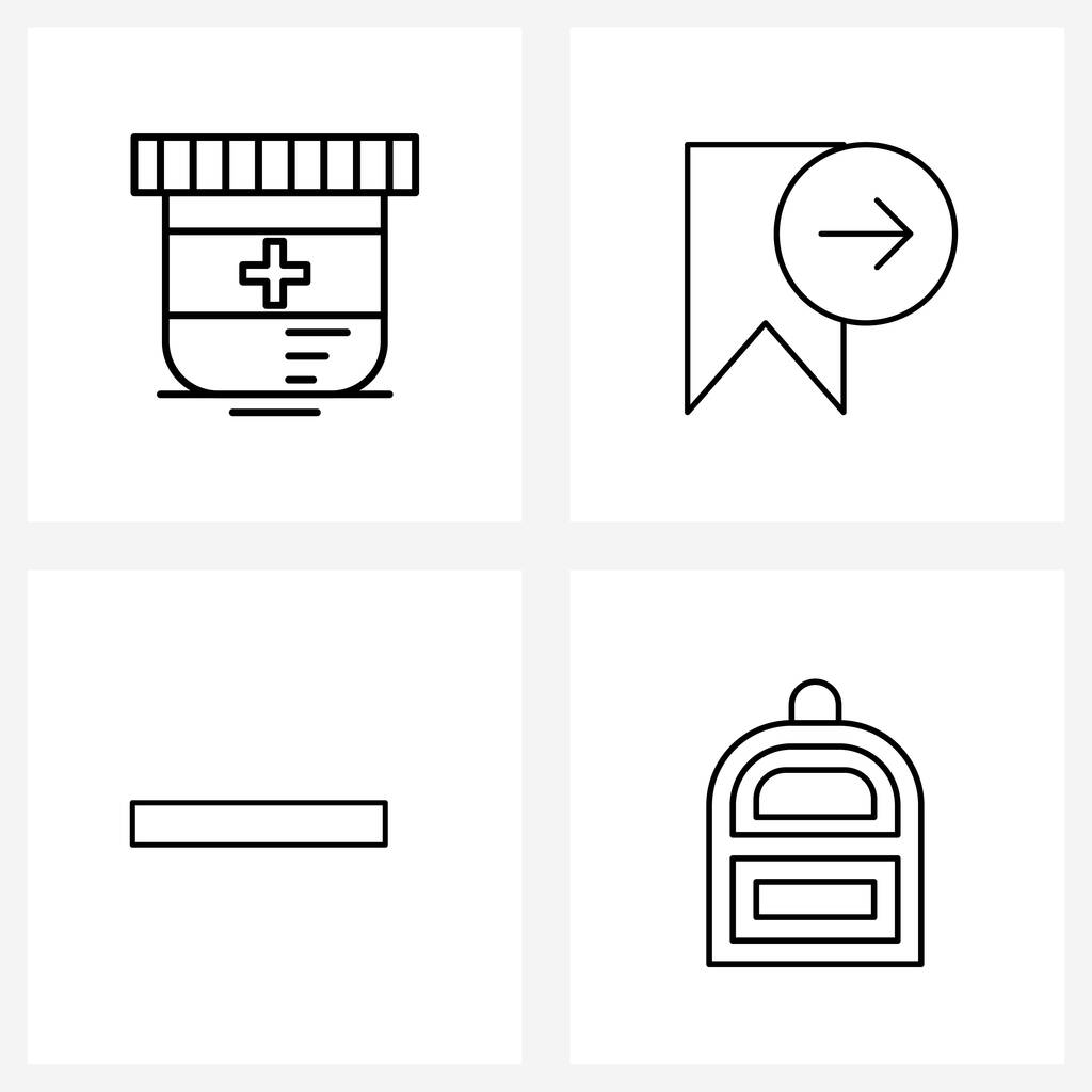 4 Univerzális vonal ikonok Web és mobil orvosi, törlés, plusz, címke, mínusz vektor illusztráció - Vektor, kép