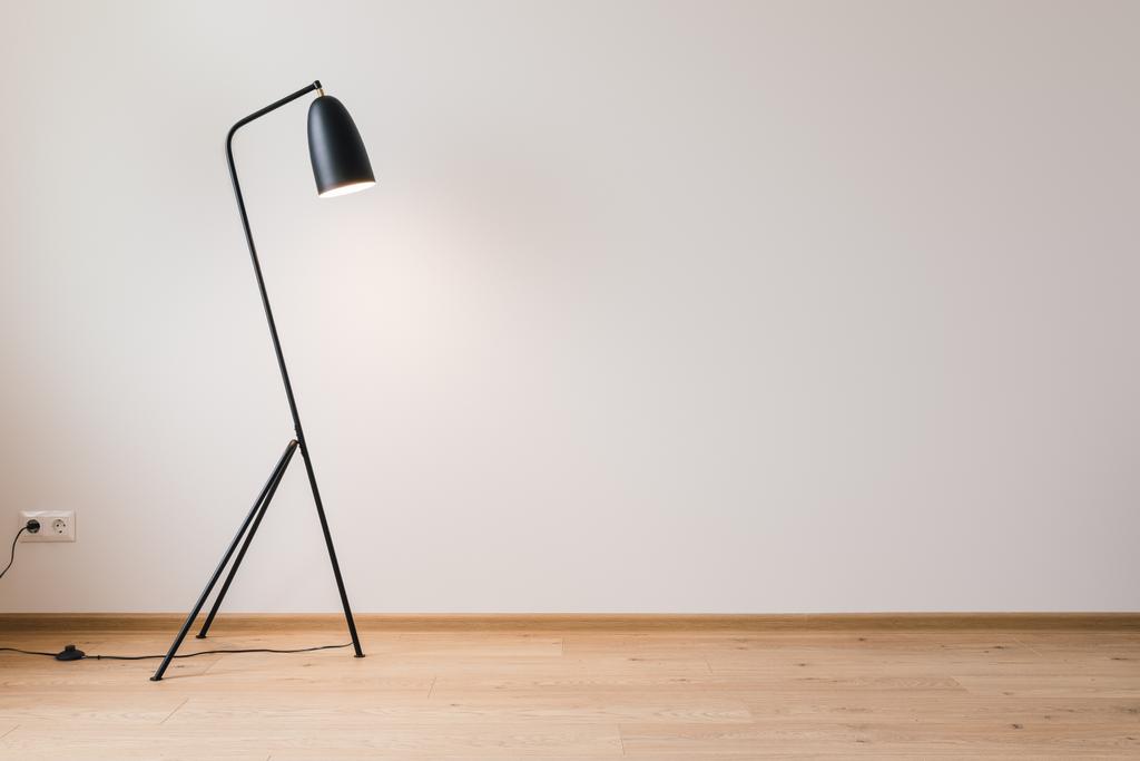 lámpara de pie moderna de metal cerca de la pared gris
 - Foto, Imagen