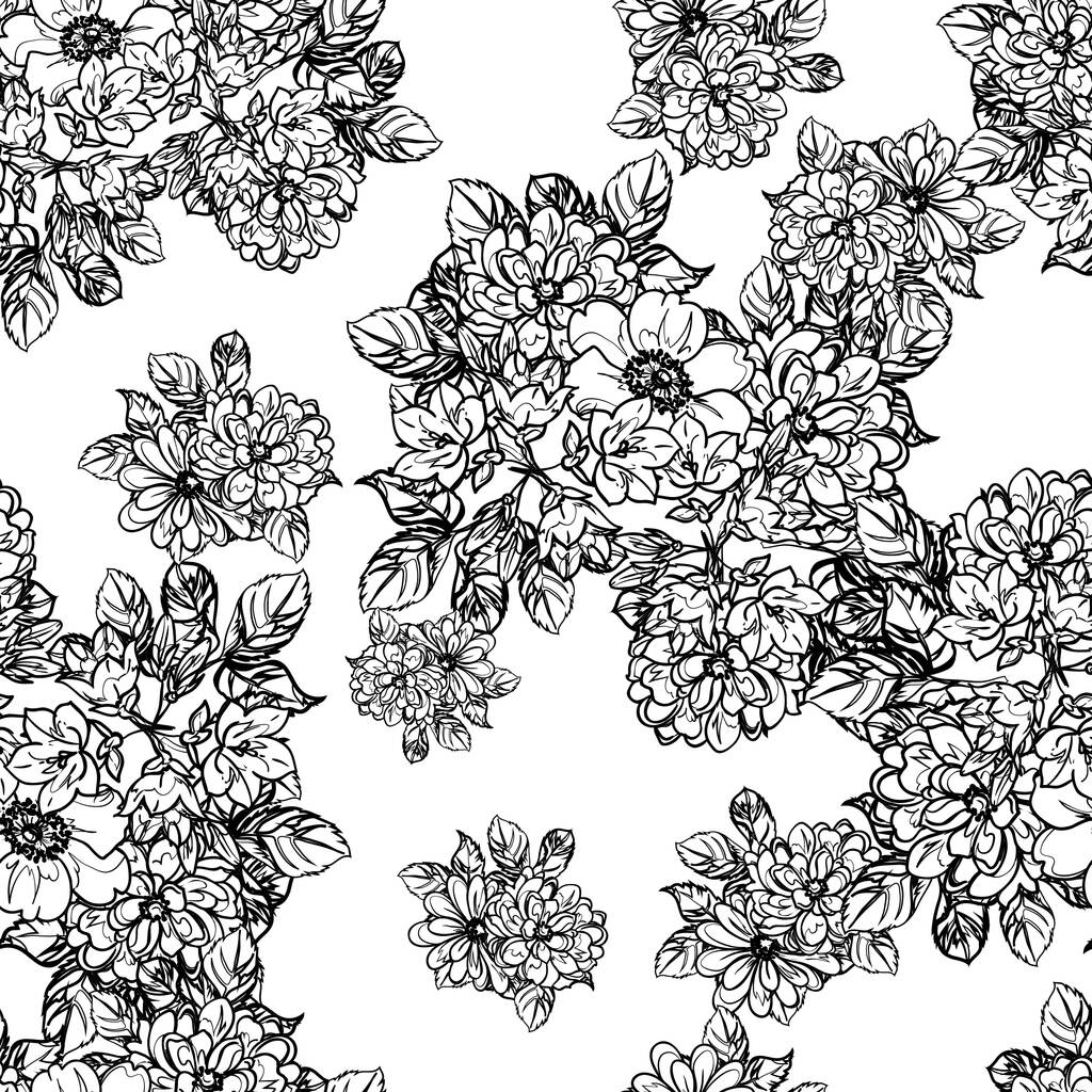 Nahtloses monochromes Blumenmuster im Vintage-Stil - Vektor, Bild