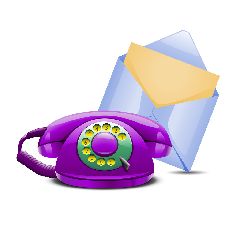 conjunto de teléfono violeta y correo azul
 - Vector, imagen