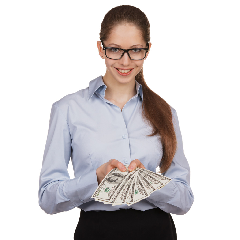 mladá žena s sto dolarové bankovky v jeho rukou - Fotografie, Obrázek