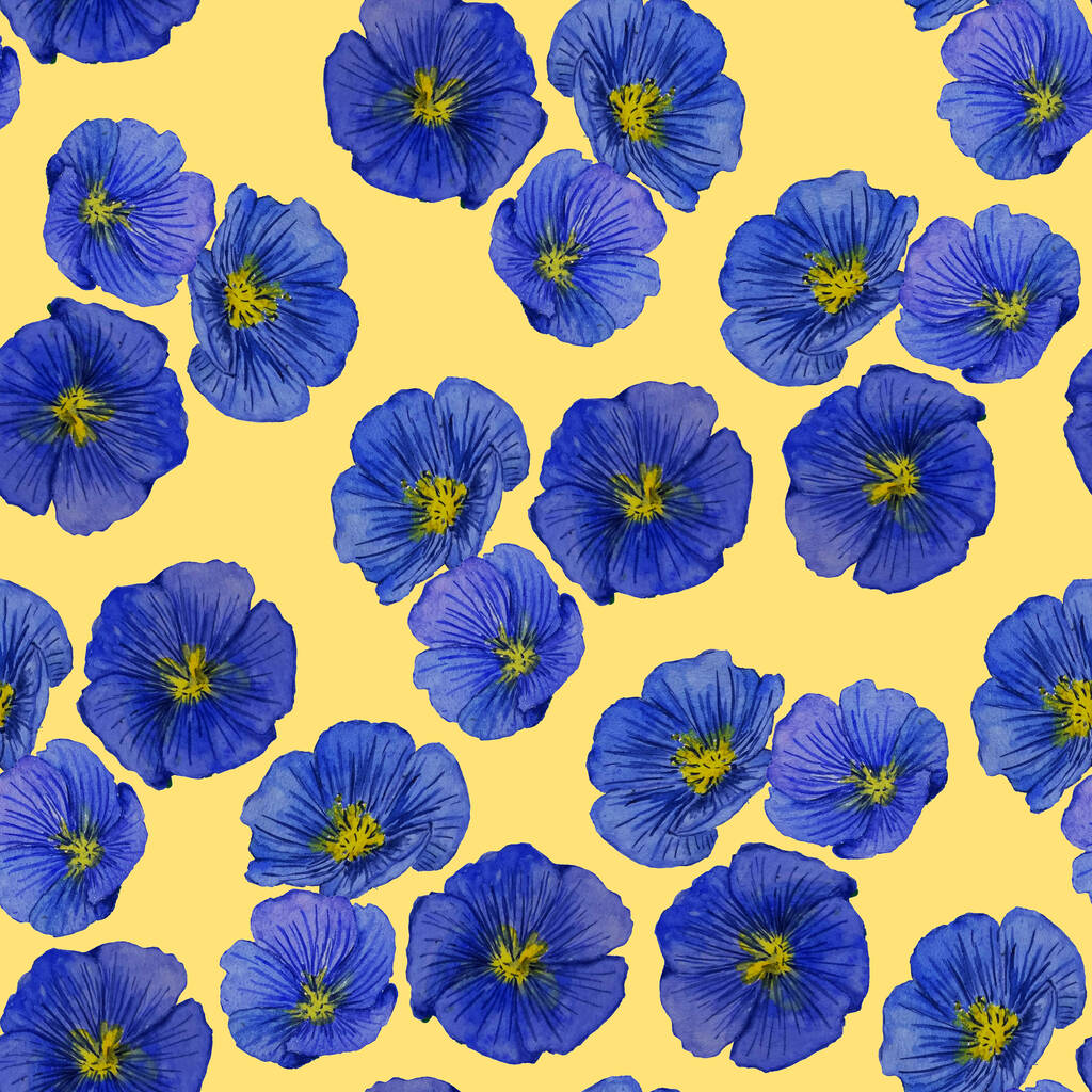 Abstraktes florales nahtloses Muster mit Aquarell-Flachsblumen. Botanische Tapete. Floraler Hintergrund.  - Foto, Bild