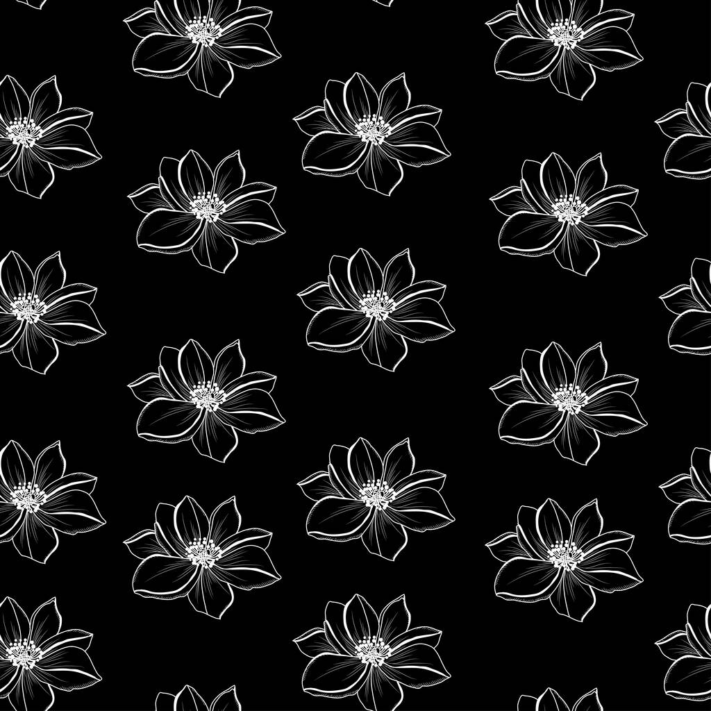 Елегантний безшовний візерунок з квітами анемони, елементами дизайну. Квітковий візерунок для запрошень, листівок, друку, упаковки подарунків, виробництва, текстилю, тканини, шпалер
 - Вектор, зображення
