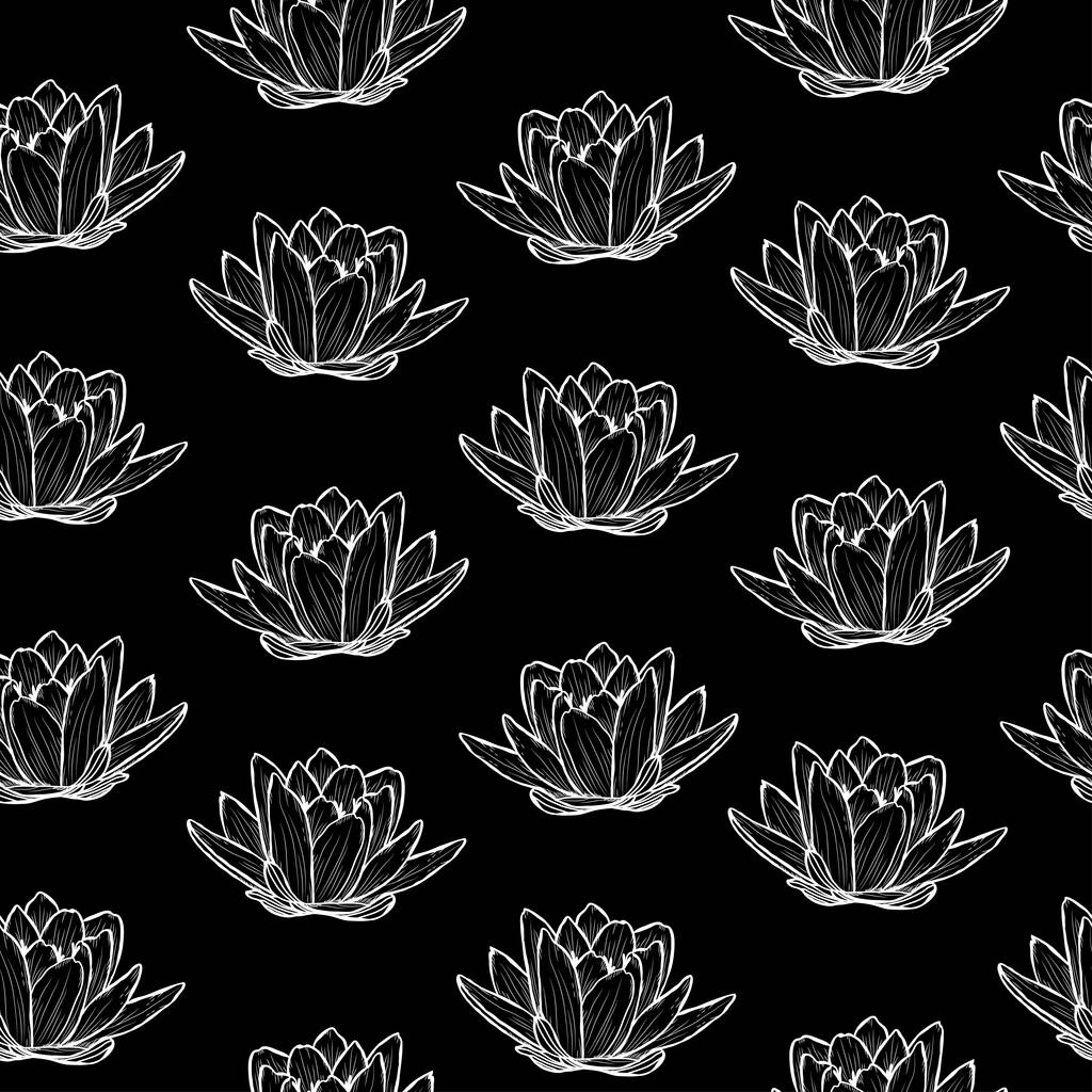 Elegantes, nahtloses Muster mit Lotusblumen, Designelementen. Blumenmuster für Einladungen, Karten, Druck, Geschenkpapier, Herstellung, Textil, Stoff, Tapeten - Vektor, Bild