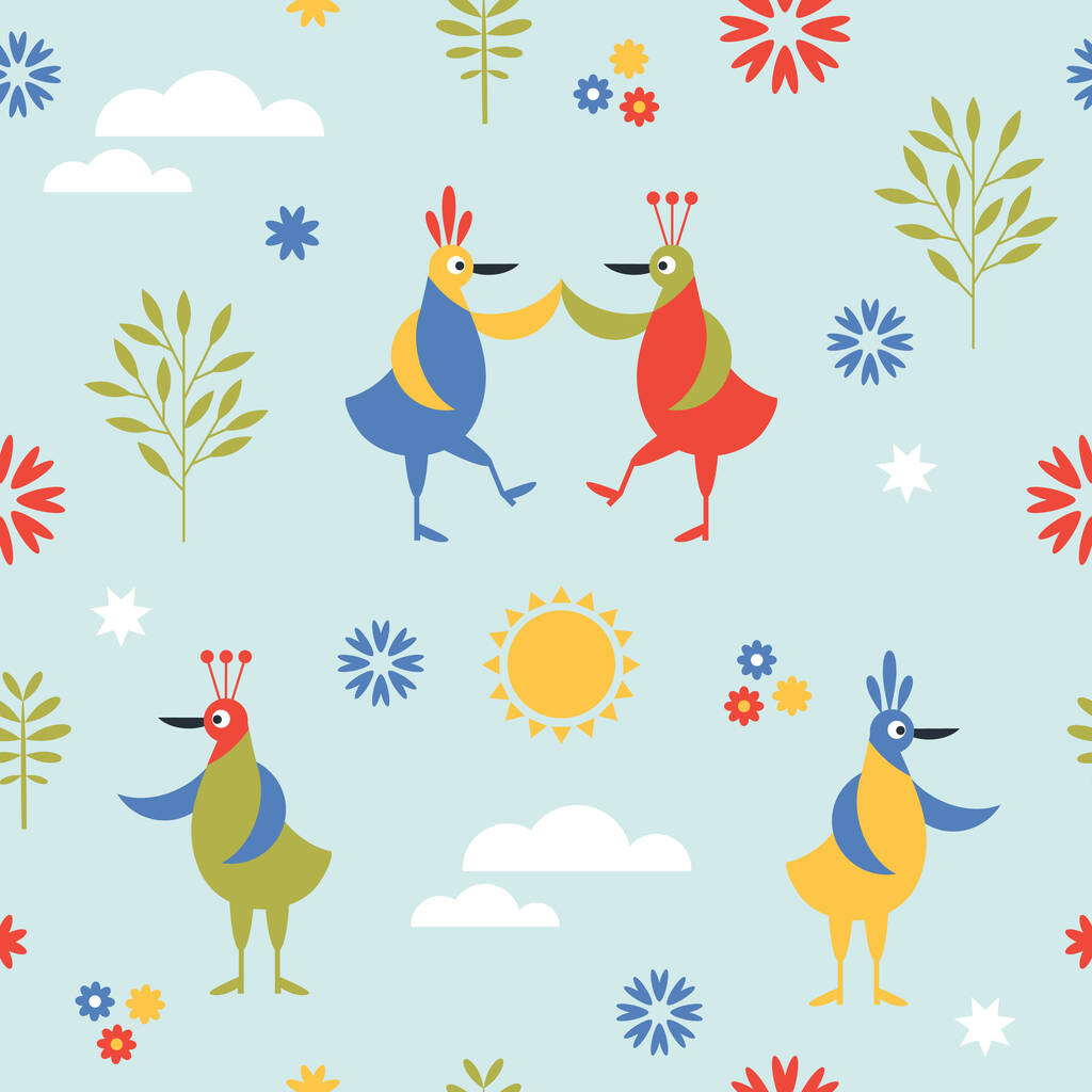 Various birds and bizarre creatures. Children's graphics. Cute characters - Vector, Image