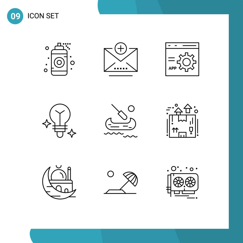 9 Outline concept for Websites Mobile and Apps canada, boat, coding, media, bulb Editable Vector Design Elements - Vector, Image