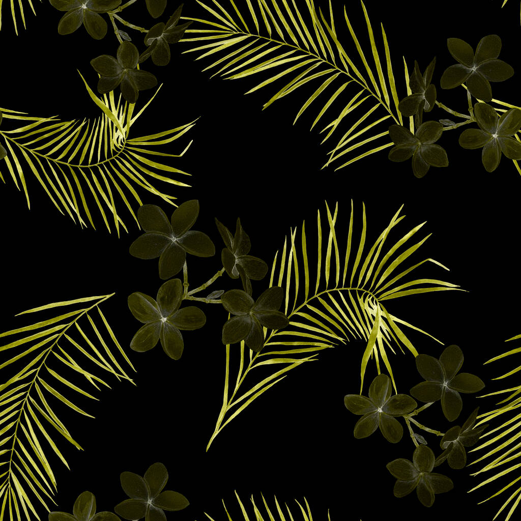 Decoratieve bloemen naadloze patroon met aquarel tropische bloemen. Loodgieterij. Kleurrijke zomer natuur achtergrond. - Foto, afbeelding