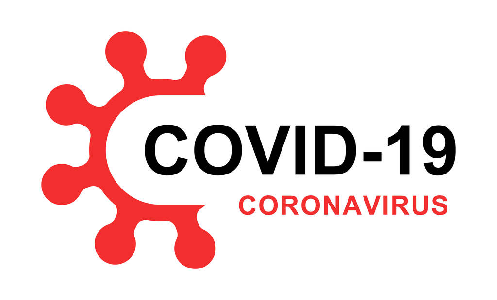 rood en zwart coronavirus en covid-19 belettering op witte achtergrond - Vector, afbeelding