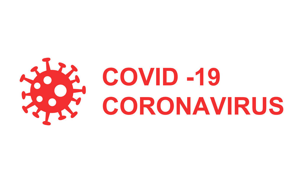красный коронавирус и ковид-19 буквы с бактериями на белом фоне
 - Вектор,изображение