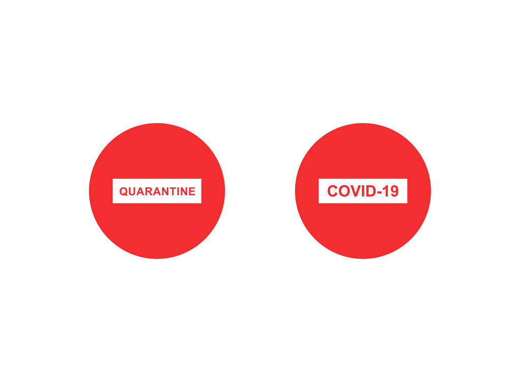 rote Stoppschilder mit Quarantäne und Covid-19 Schriftzug auf weißem Hintergrund - Vektor, Bild