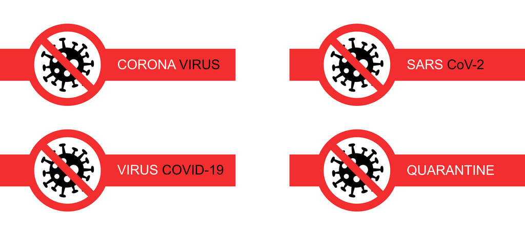 Beyaz zemin üzerinde koronavirüs bakterisi olan kırmızı dur işaretleri - Vektör, Görsel
