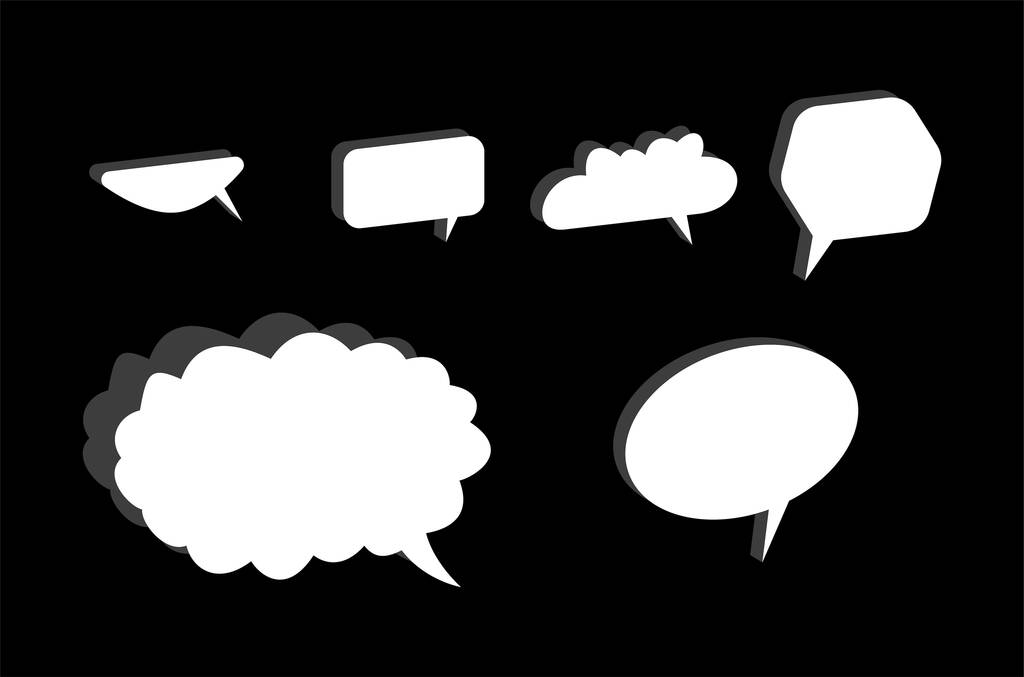 conjunto de bolhas de discurso branco vazio no fundo preto
 - Vetor, Imagem