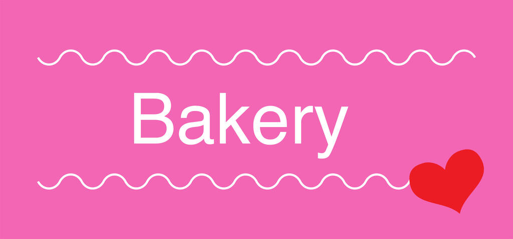 roze bakkerij label met rood hart en gebogen lijnen - Vector, afbeelding