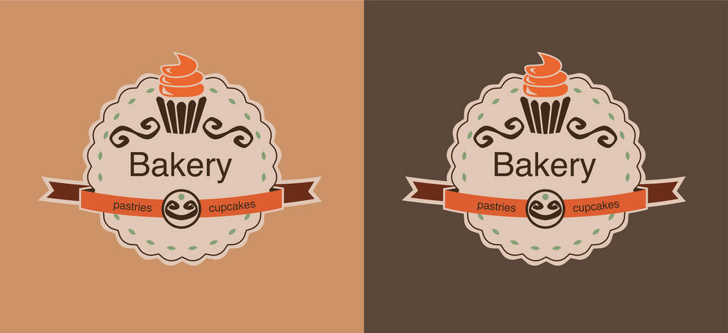 set of brown bakery labels with cupcakes - Vector, Image