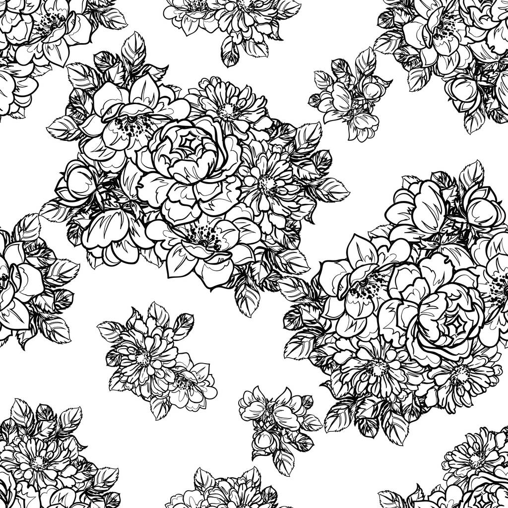 Inconsútil patrón de flores de estilo vintage monocromo - Vector, Imagen