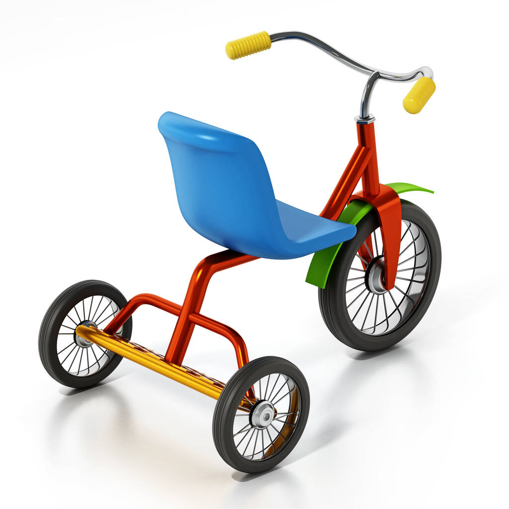Dětské kolo nebo tříkolka izolované na bílém pozadí. 3D ilustrace. - Fotografie, Obrázek