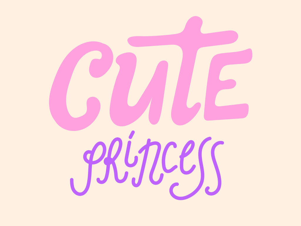 Cute Princess hand sketched text on yellow background for clothes. Kids badge, tag, icon. Great for card, invitation, poster, banner template. Celebration lettering typography. Vector. - Vector, Image
