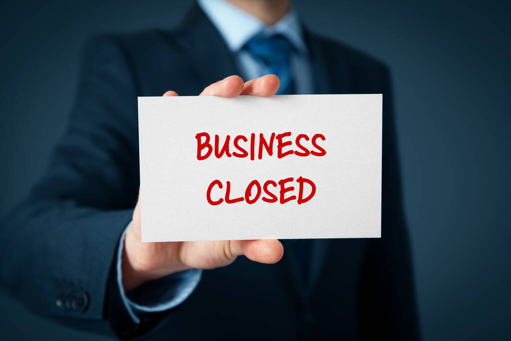 Business closed bankruptcy concept. Businessman with card and text business closed. - Photo, Image