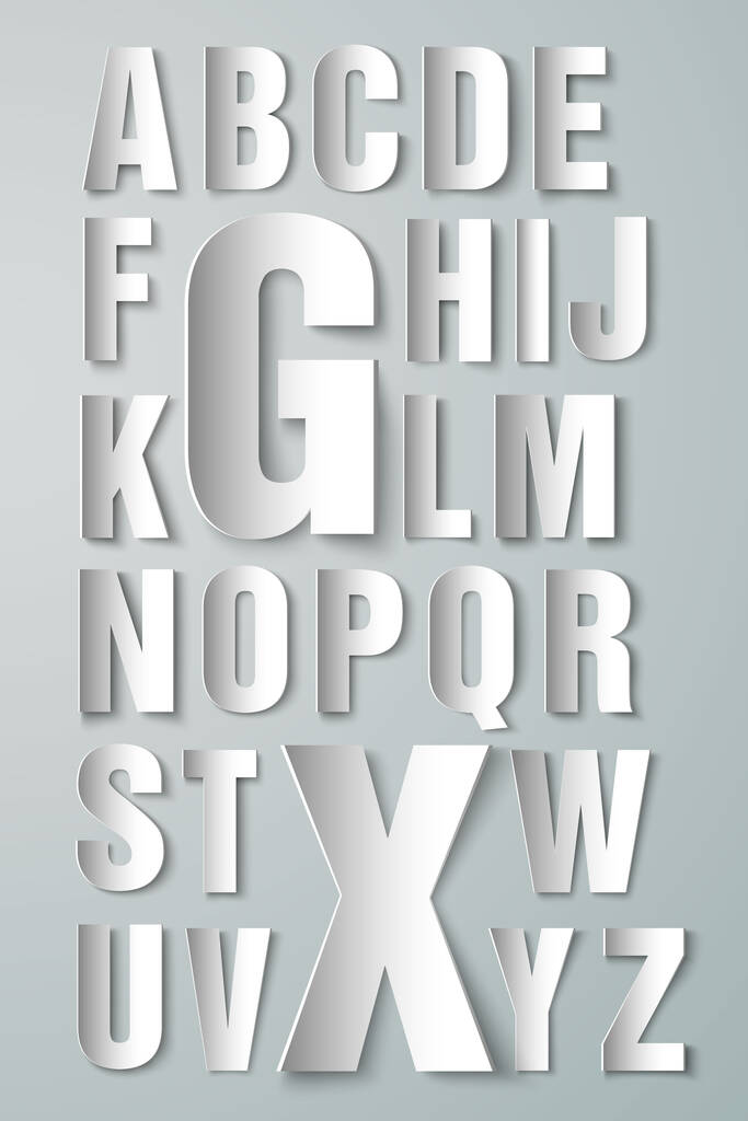 Alphabet aus Papier auf weißem Hintergrund  - Vektor, Bild