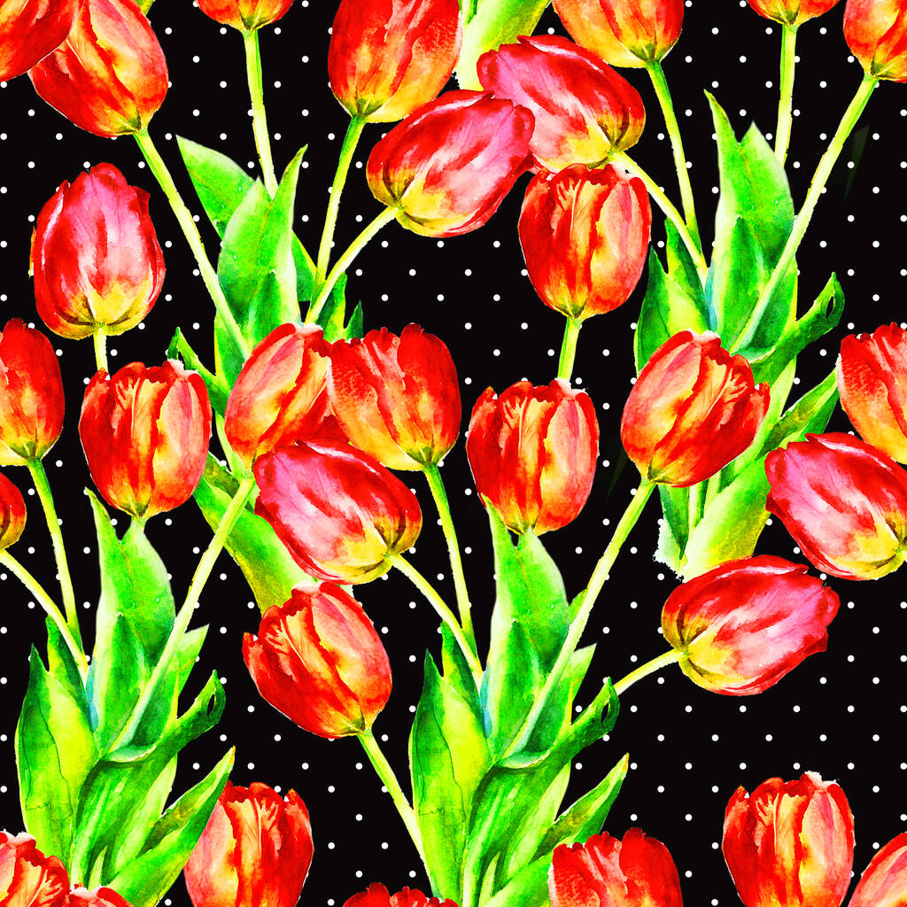 Червоні тюльпани, ручна розфарбована акварель Векторні ілюстрації, безшовний візерунок, шаблон для текстилю, шпалер, обгортковий папір
 - Фото, зображення