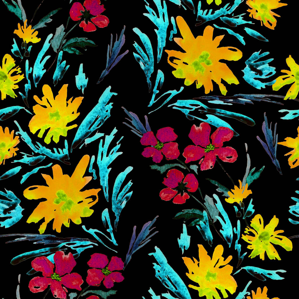 Abstracte naadloze patroon met aquarel gestileerde bloemen. Romantische zomerbloemenprint. Handgetrokken. - Foto, afbeelding