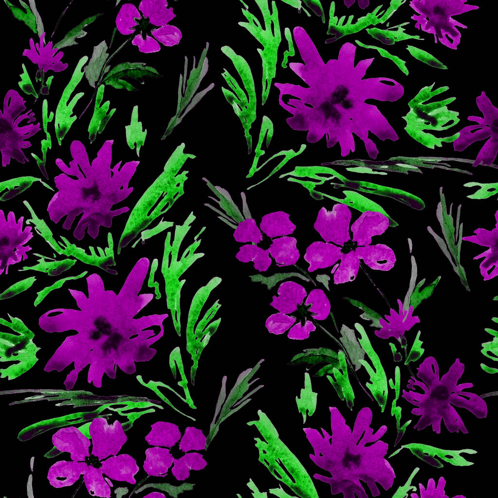 Αφηρημένη αδιάλειπτη μοτίβο με υδατογραφία στυλιζαρισμένα λουλούδια. Ρομαντικό καλοκαιρινό φλοράλ. Χειροποίητο. - Φωτογραφία, εικόνα