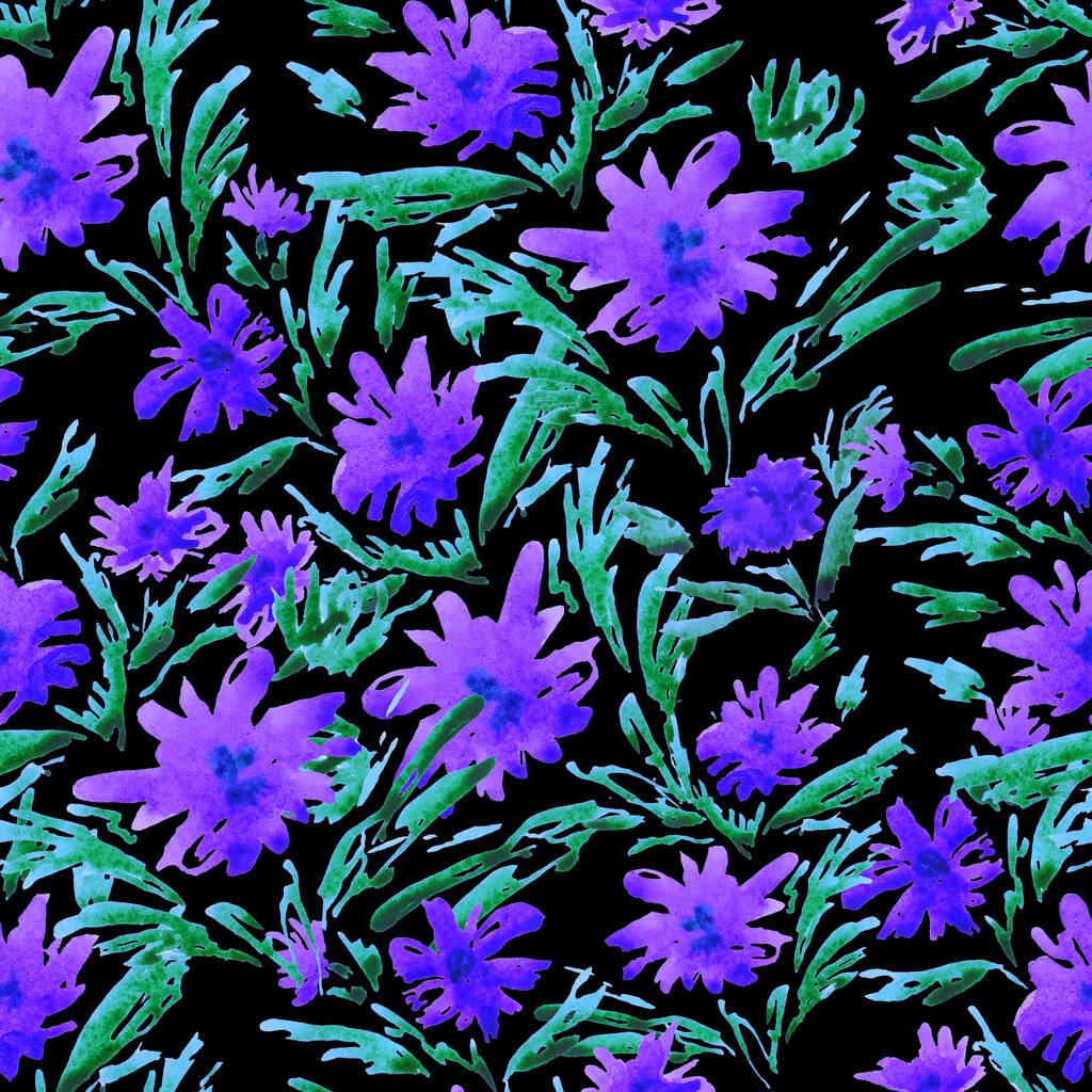 Abstraktes, nahtloses Muster mit stilisierten Aquarellblumen. Romantischer Sommer-Blumenprint. Handgezeichnet. - Foto, Bild