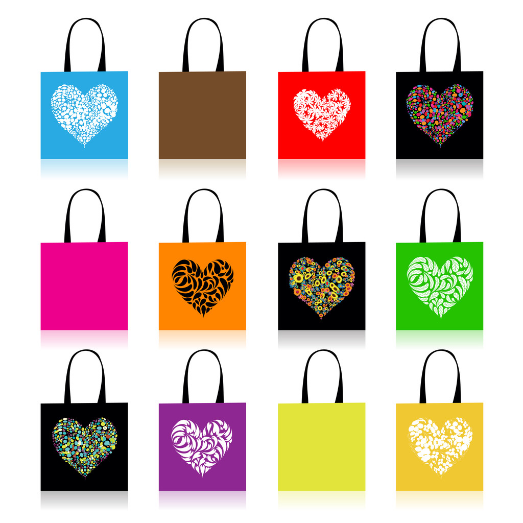 Diseño de bolsas de compras, forma de corazón floral
 - Vector, imagen