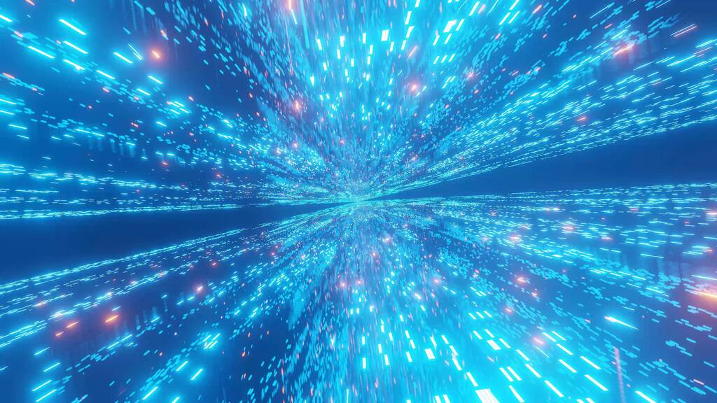 Uma ilustração abstrata futurista com luzes azuis brilhantes de néon - Foto, Imagem