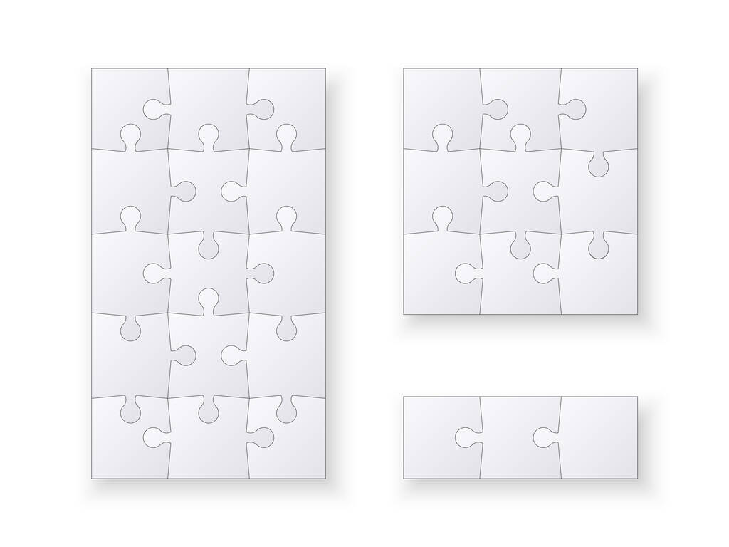 Set legpuzzelsjablonen. Veel puzzelstukjes geïsoleerd op witte achtergrond. Vectorillustratie - Vector, afbeelding