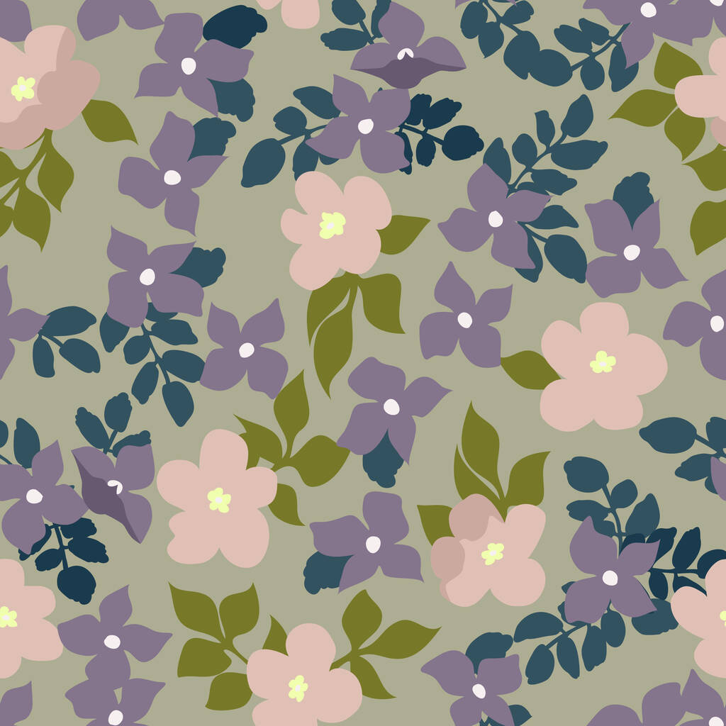  Small naive flowers seamless pattern. Chaotic order. Summer trendy floral background in liberty style. For textile, wallpaper, surface, print, gift wrap, scrapbooking, decoupage - Vector, Image