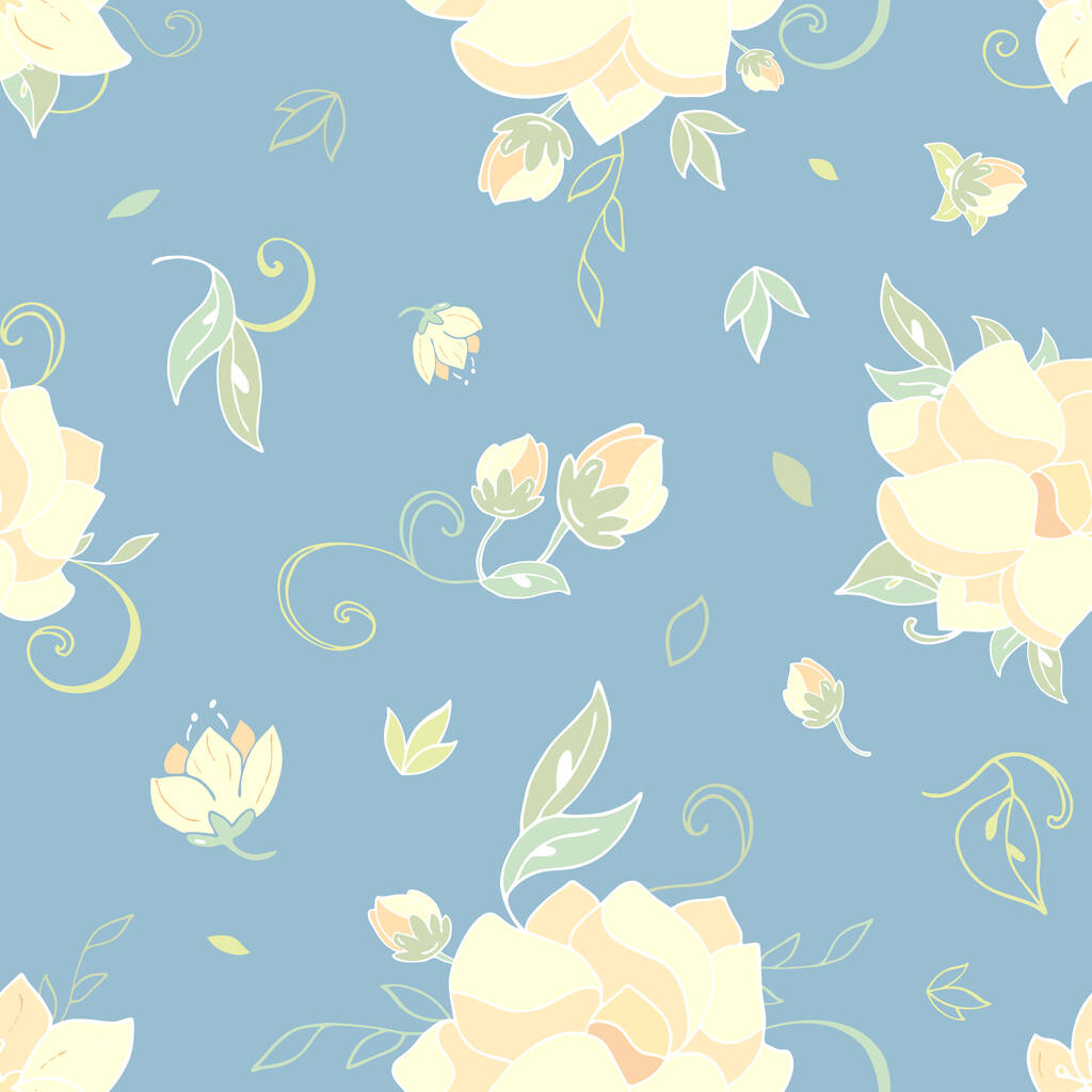 Бесшовный винтажный цветочный узор на синем фоне
 - Вектор,изображение