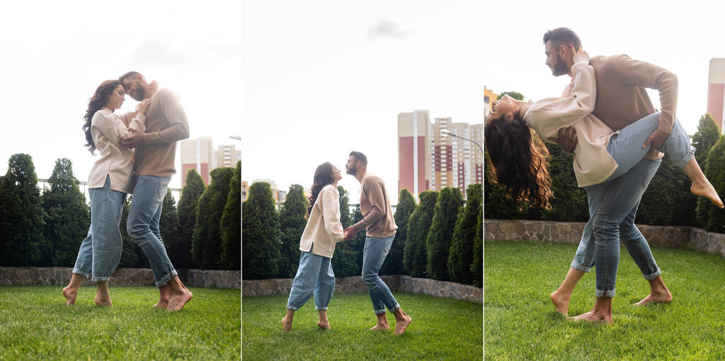 Çimlerin üzerinde dans eden çiftler kolajı  - Fotoğraf, Görsel