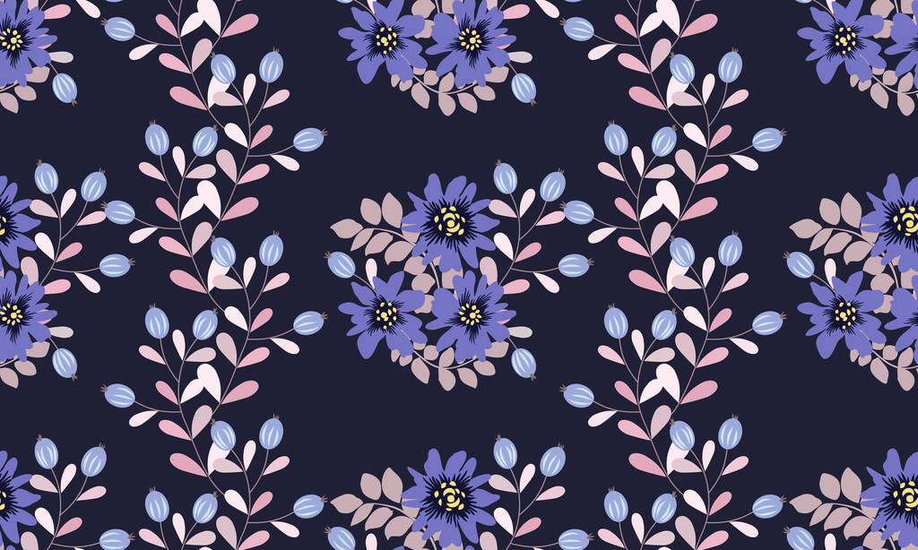 Seamless plant pattern with antique folk flowers. Shabby chic style millefleurs. Floral background for textile, wallpaper, covers, surface, print, wrap, scrapbooking, decoupage. - Vector, Image