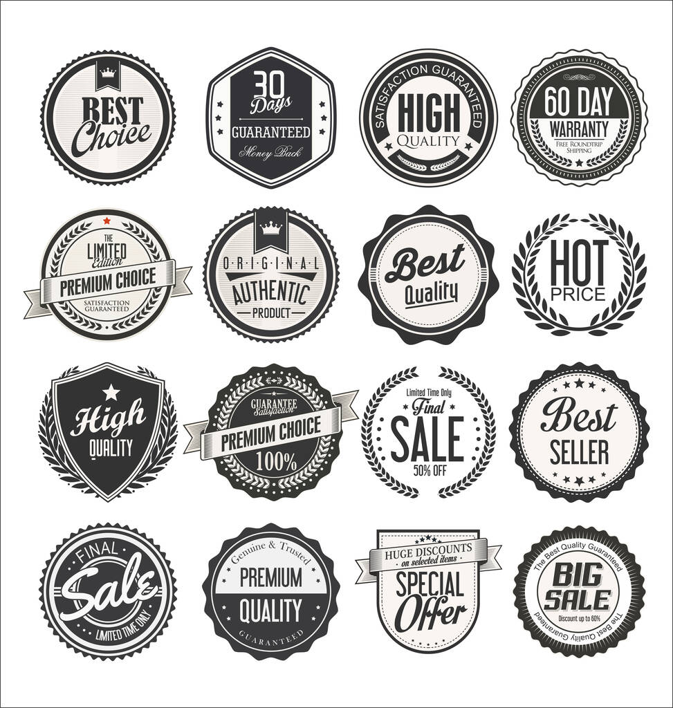Retro vintage verkoop badges en etiketten collectie - Vector, afbeelding