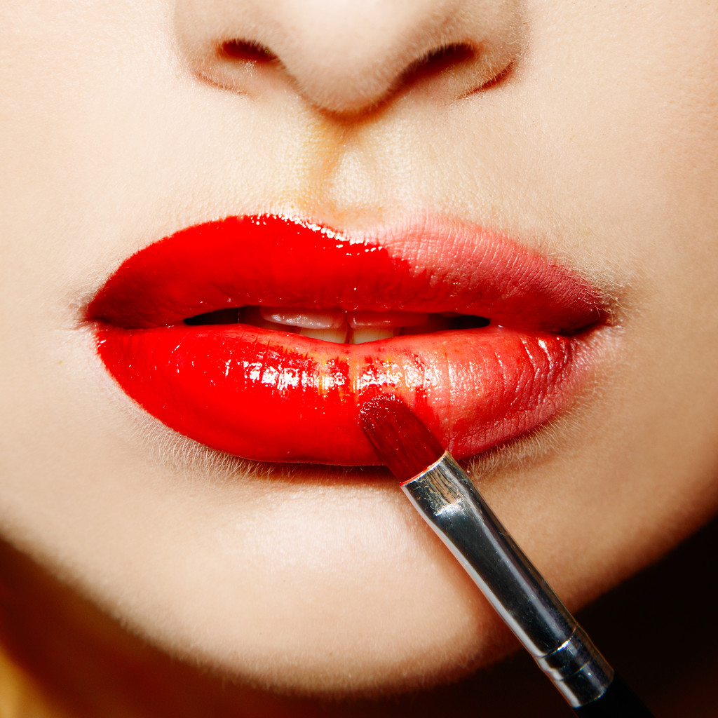 labios femeninos con lápiz labial rojo - Foto, Imagen