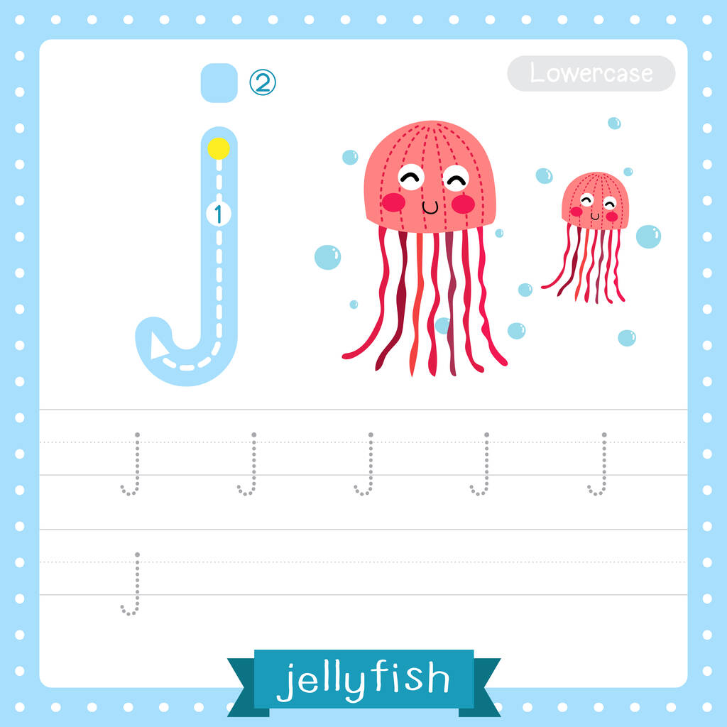 Letter J lowercase cute children colorful zoo and animals ABC alphabet tracing practice worksheet of pink Jellyfish for kids learning Russian vocabulary and handwriting vector illustration
. - Вектор,изображение
