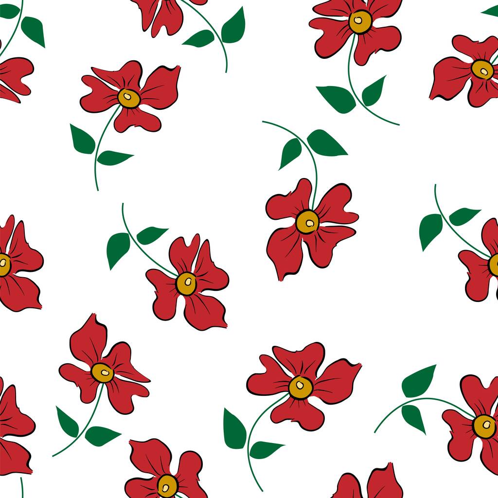 白地に抽象的な赤い花を咲かせます。生地、ベビー服、背景、織物、包装紙や他の装飾のために。ベクトルシームレスパターンEPS 10 - ベクター画像