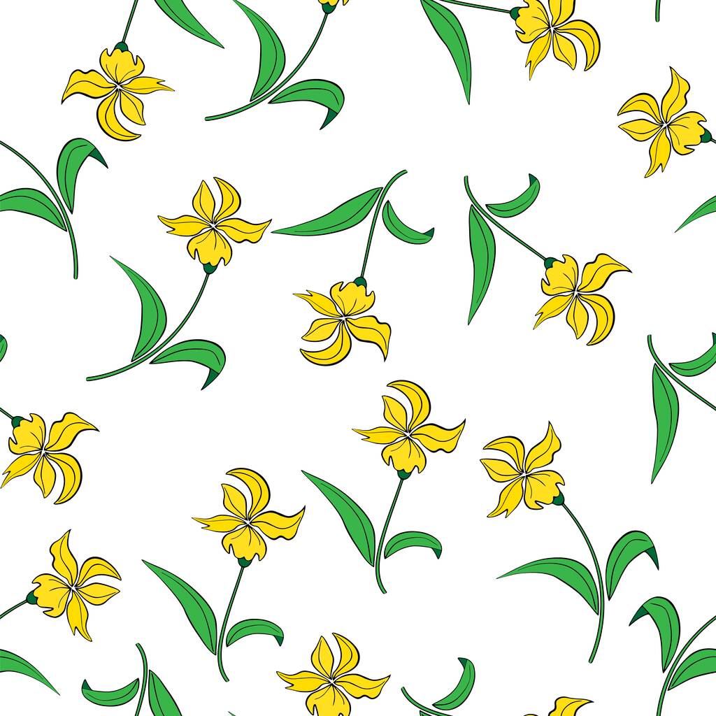 Flor de daffodil em um fundo branco. Para tecido, roupas de bebê, fundo, têxtil, papel de embrulho e outra decoração. Padrão sem costura vetorial EPS 10
 - Vetor, Imagem