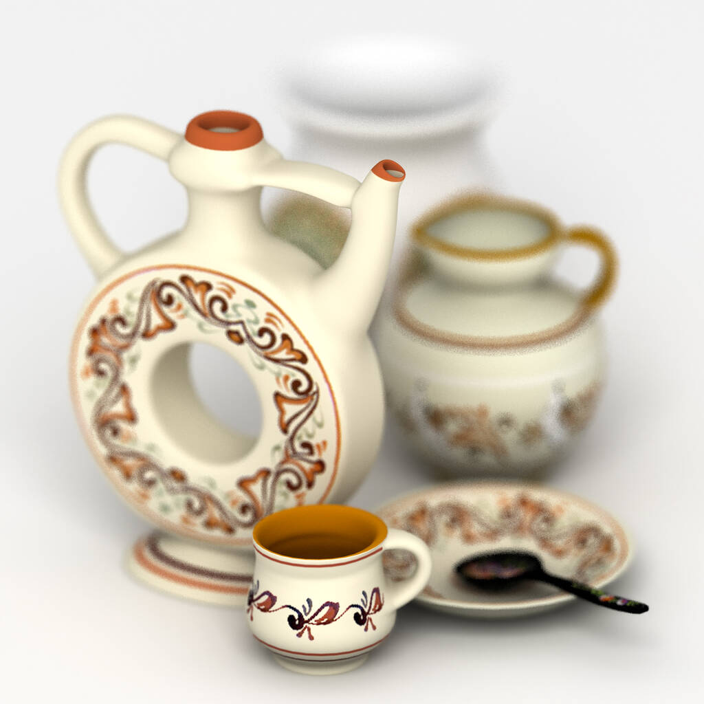 Tradicional recuerdo de cerámica hecha a mano con pintado a mano. Renderizado 3D realista con el efecto de baja profundidad de campo
 - Foto, imagen