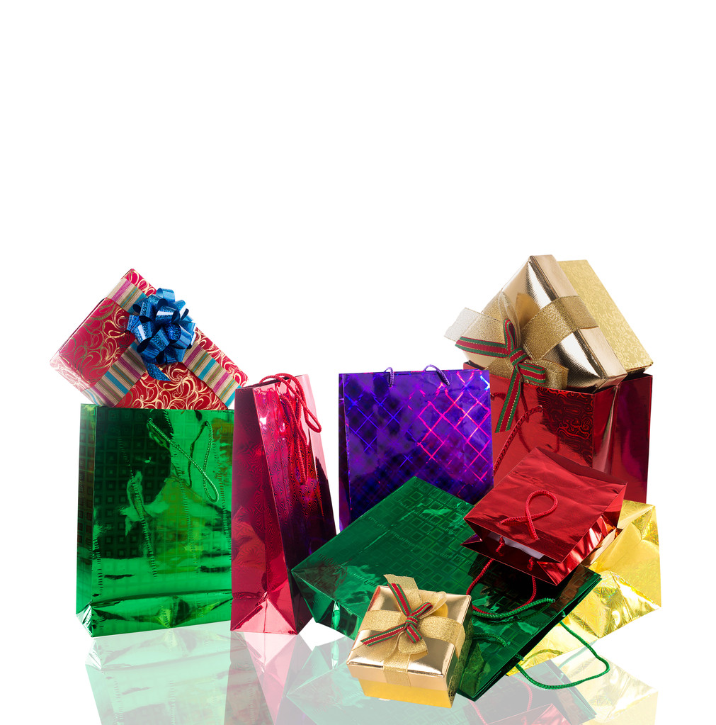 Piękne kolorowe prezenty. Kartka świąteczna - Zdjęcie, obraz