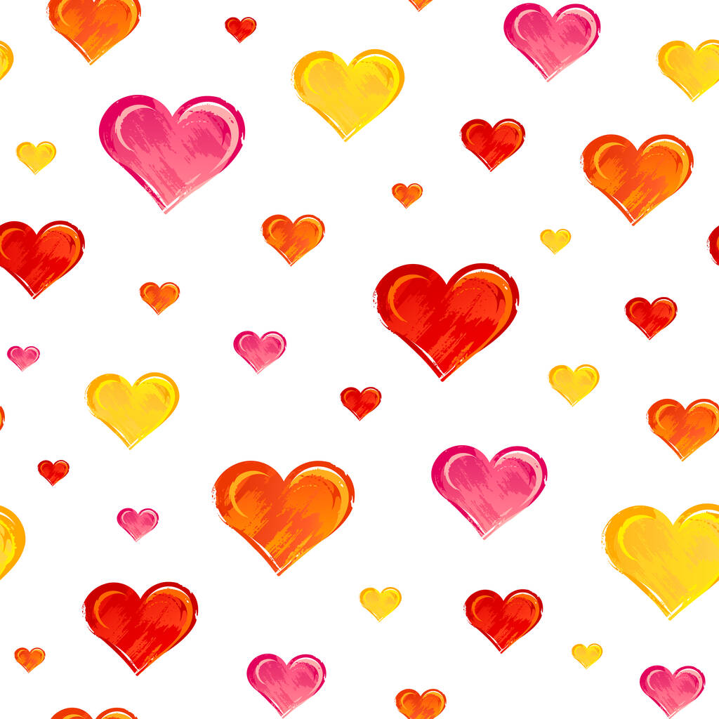 Seamless pattern with colorful hand drawn hearts on white background. - Vector, Image