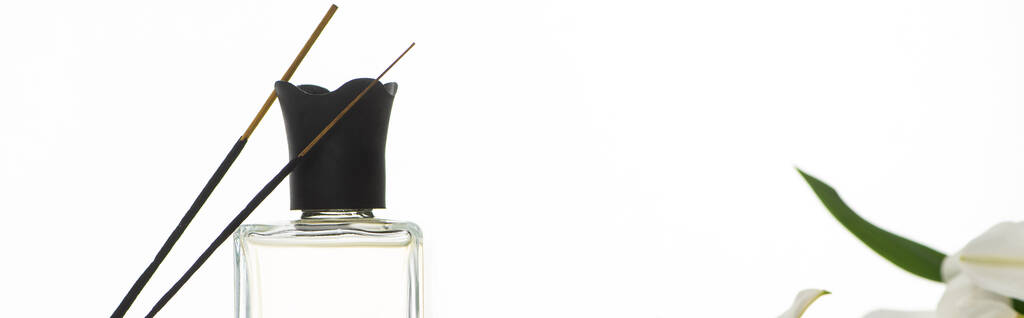 aroma sticks and perfume isolated on white, panoramic shot - Photo, Image