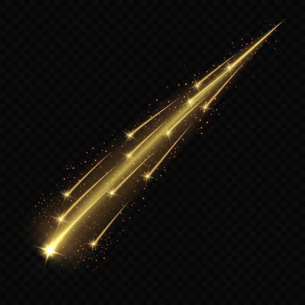 Метеор або комета на прозорому фоні. Золотий світловий ефект
 - Вектор, зображення