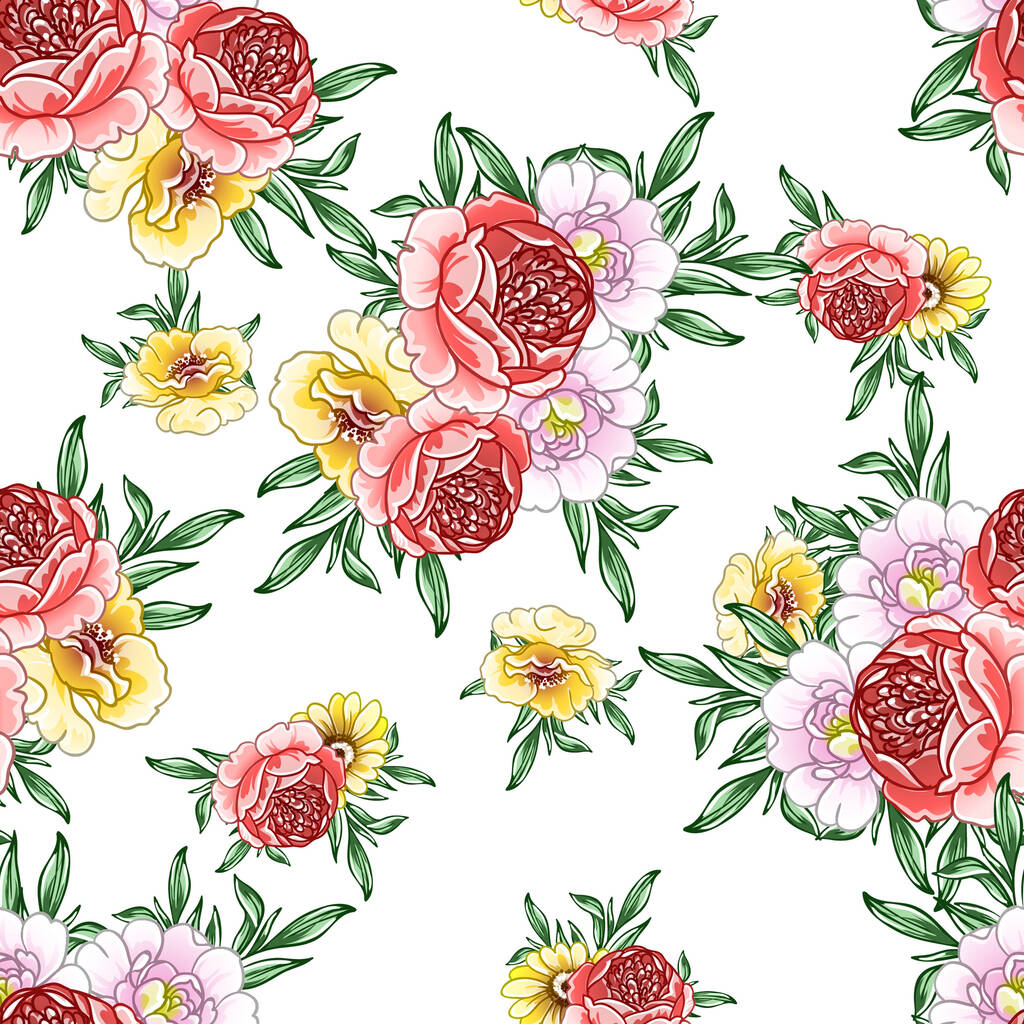 Estilo vintage colorido flores padrão sem costura - Vetor, Imagem