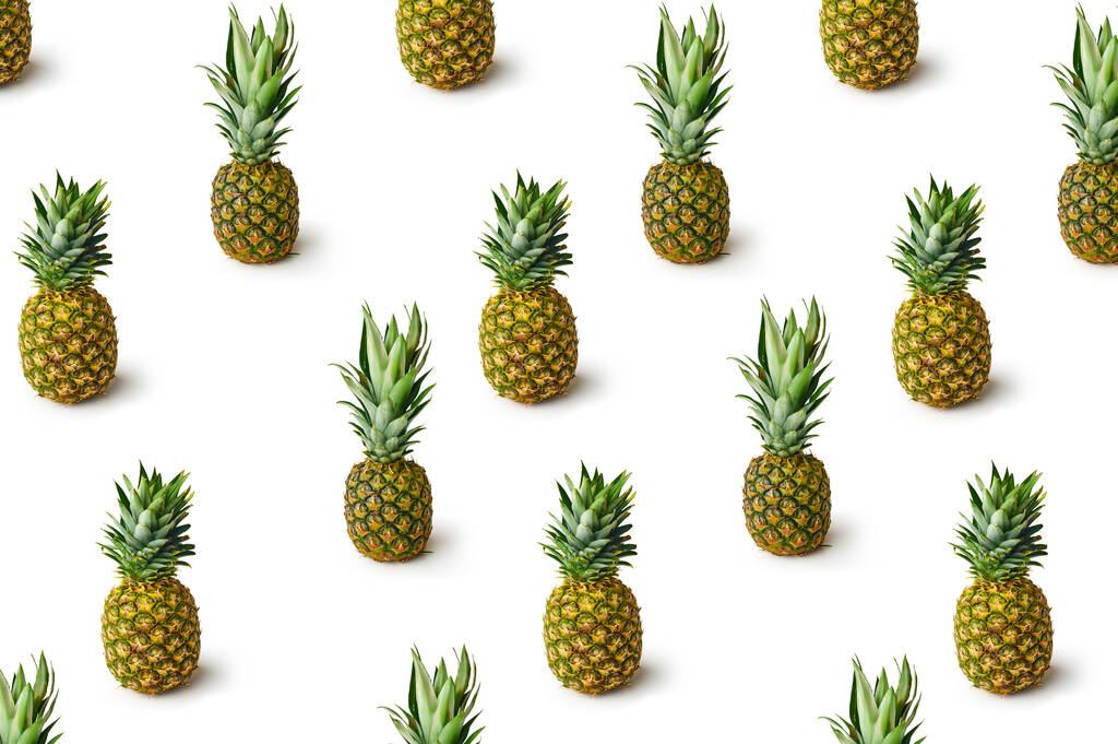 Pattern with fresh pineapples isolated on white background. Creative food concept. - Photo, Image