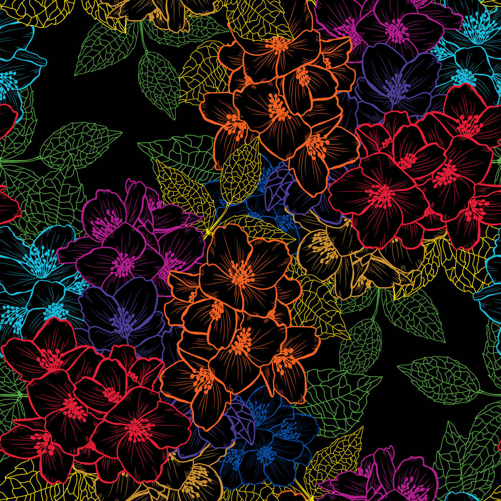 Elegante naadloze patroon met jasmijnbloemen, design elementen. Bloemen patroon voor uitnodigingen, kaarten, afdrukken, cadeau wrap, productie, textiel, stof, wallpapers - Vector, afbeelding